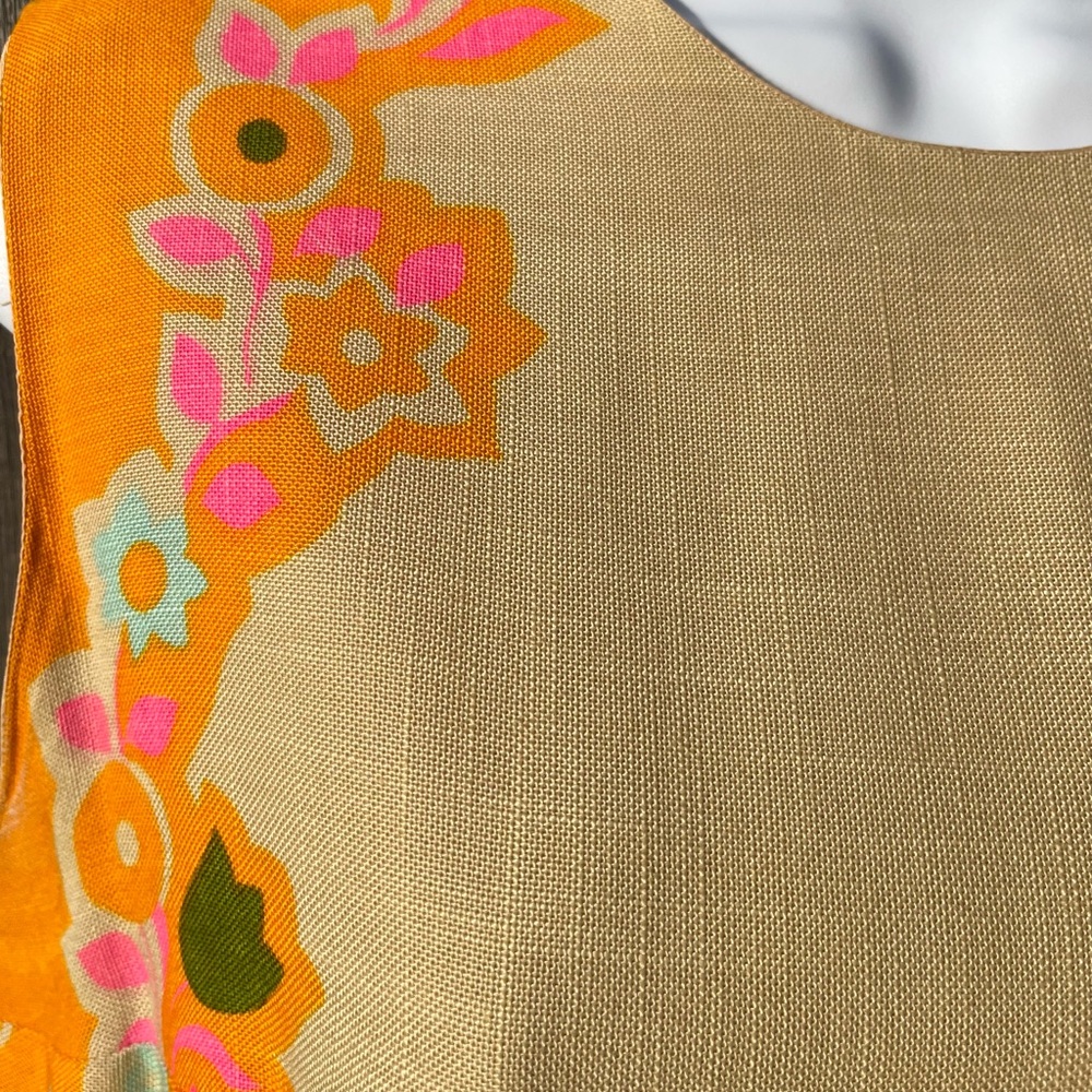 Vintage 60s Mod Floral Woven Shift Sheath Dress Tan Orange Green Pink - Picture 5 of 16